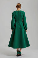 Load image into Gallery viewer, Sparkly Dark Green A Line Long Sleeves Holiday Party Dress with Beading