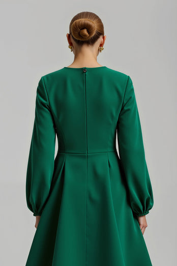 Sparkly Dark Green A Line Long Sleeves Holiday Party Dress with Beading