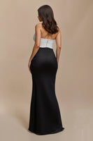 Load image into Gallery viewer, Black and White Patchwork Satin Sweetheart Long Formal Dress with Bow