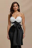 Load image into Gallery viewer, Black and White Patchwork Satin Sweetheart Long Formal Dress with Bow