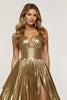 Load image into Gallery viewer, Sparkly Golden Metallic Thick Straps Long Prom Dress with Slit