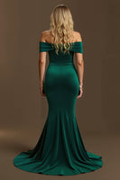 Load image into Gallery viewer, Dark Green Off The Shoulder Mermaid Long Holiday Party Dress