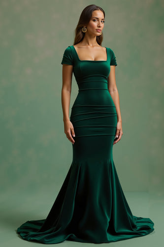 Dark Green Mermaid Square Neck Long Holiday Party Dress