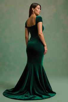 Dark Green Mermaid Square Neck Long Holiday Party Dress