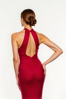 Load image into Gallery viewer, Red Satin Mermaid Long Holiday Party Dress with Slit