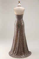 Load image into Gallery viewer, Sparkly Golden Leopard Sequin Mermaid Long Prom Dress with Keyhole