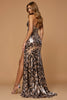 Load image into Gallery viewer, Sparkly Golden Leopard Sheath Long Holiday Party Dress with Slit