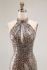 Load image into Gallery viewer, Sparkly Golden Leopard Sequin Mermaid Long Prom Dress with Keyhole