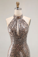 Load image into Gallery viewer, Sparkly Golden Leopard Sequin Mermaid Long Prom Dress with Keyhole