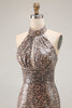 Load image into Gallery viewer, Sparkly Golden Leopard Sequin Mermaid Long Prom Dress with Keyhole