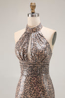 Load image into Gallery viewer, Sparkly Golden Leopard Sequin Mermaid Long Prom Dress with Keyhole