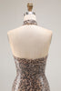Load image into Gallery viewer, Sparkly Golden Leopard Sequin Mermaid Long Prom Dress with Keyhole