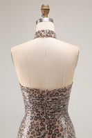 Load image into Gallery viewer, Sparkly Golden Leopard Sequin Mermaid Long Prom Dress with Keyhole