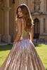 Load image into Gallery viewer, Golden Metallic V-Neck A Line Long Prom Dress with Slit