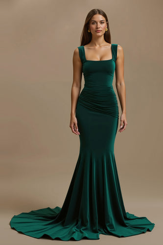 Dark Green Mermaid Ruched Long Holiday Party Dress