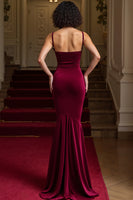 Load image into Gallery viewer, Burgundy Mermaid Spaghetti Straps Long Holiday Party Dress
