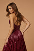 Load image into Gallery viewer, Metallic Burgundy Halter A Line Long Prom Dress with Slit