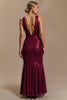 Load image into Gallery viewer, Sparkly Burgundy Sheath Cowl Neck Long Holiday Party Dress