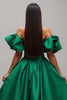 Load image into Gallery viewer, Dark Green Satin A Line Long Prom Dress with Sleeves