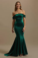 Load image into Gallery viewer, Dark Green Mermaid Off The Shoulder Long Holiday Party Dress