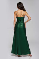 Load image into Gallery viewer, Sparkly Dark Green Sequins Sheath Long Holiday Party Dress with Slit