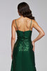 Load image into Gallery viewer, Sparkly Dark Green Sequins Sheath Long Holiday Party Dress with Slit