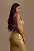 Load image into Gallery viewer, Sparkly Gold Mermaid V-Neck Long Holiday Party Dress
