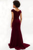 Load image into Gallery viewer, Burgundy Mermaid Boat Neck Cap Sleeves Long Holiday Party Dress