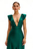 Load image into Gallery viewer, Dark Green Satin V-Neck Cap Sleeves Long Holiday Party Dress with Slit