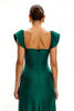 Load image into Gallery viewer, Dark Green Satin V-Neck Cap Sleeves Long Holiday Party Dress with Slit