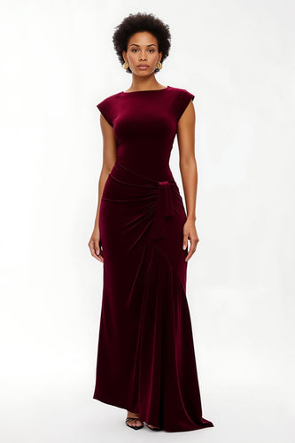Simple Burgundy Sheath Ruched Asymmetrical Holiday Party Dress