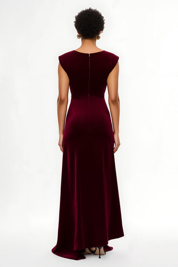 Simple Burgundy Sheath Ruched Asymmetrical Holiday Party Dress