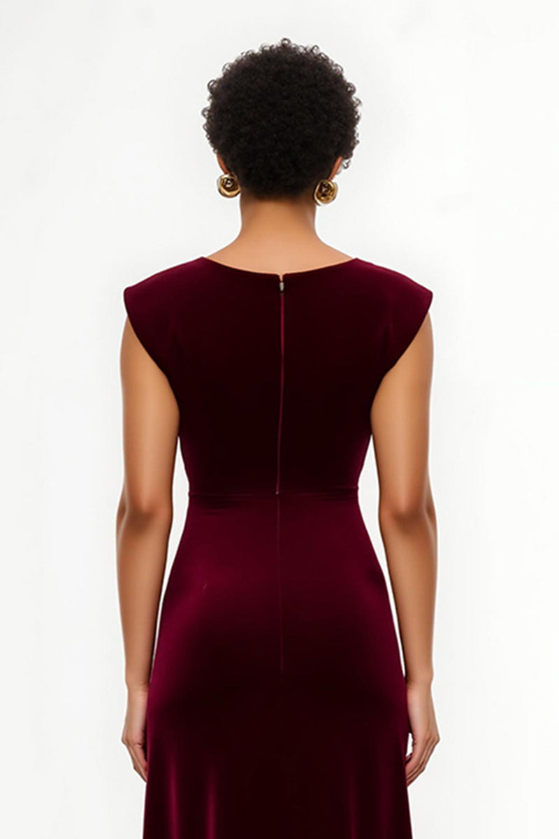 Load image into Gallery viewer, Simple Burgundy Sheath Ruched Asymmetrical Holiday Party Dress