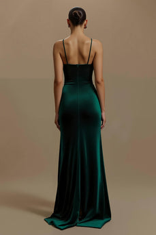 Dark Green Sheath Long Ruched Holiday Party Dress with Slit