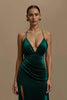 Load image into Gallery viewer, Dark Green Sheath Long Ruched Holiday Party Dress with Slit