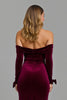Load image into Gallery viewer, Burgundy Sheath Off the Shoulder Holiday Party Dress with Slit