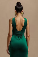 Load image into Gallery viewer, Simple Dark Green Sheath V-Neck Long Holiday Party Dress with Slit