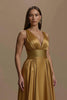 Load image into Gallery viewer, Simple Golden Satin V-Neck Long Holiday Party Dress
