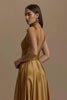 Load image into Gallery viewer, Simple Golden Satin V-Neck Long Holiday Party Dress