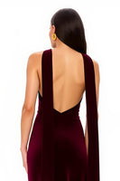 Load image into Gallery viewer, Simple Burgundy V-Neck Backless Long Holiday Party Dress