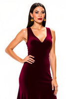 Load image into Gallery viewer, Simple Burgundy V-Neck Backless Long Holiday Party Dress