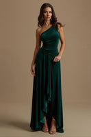 Load image into Gallery viewer, Dark Green Sheath One Shoulder Asymmetrical Holiday Party Dress