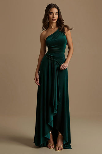 Dark Green Sheath One Shoulder Asymmetrical Holiday Party Dress