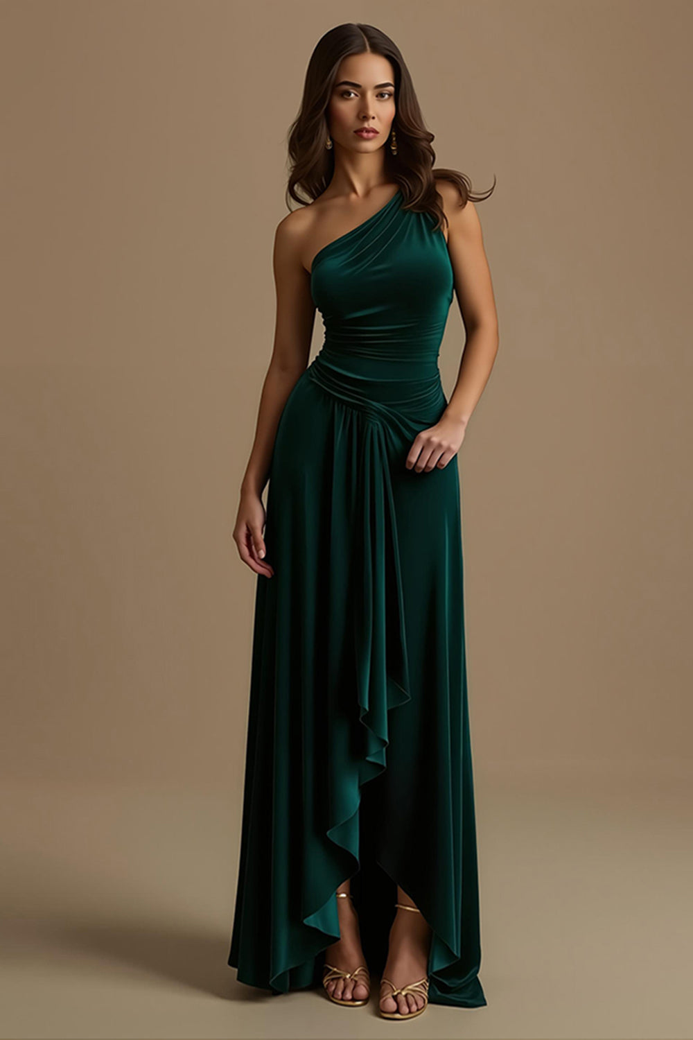 Dark Green Sheath One Shoulder Asymmetrical Holiday Party Dress