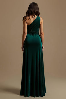 Dark Green Sheath One Shoulder Asymmetrical Holiday Party Dress