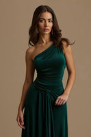 Load image into Gallery viewer, Dark Green Sheath One Shoulder Asymmetrical Holiday Party Dress