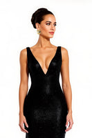 Load image into Gallery viewer, Sparkly Black Sequins Mermaid V-Neck Long Holiday Party Dress with Slit