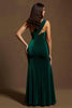 Load image into Gallery viewer, Dark Green Velvet Sheath One Shoulder Long Holiday Party Dress with Slit