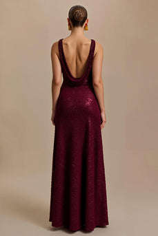 Sparkly Burgundy Sheath Sequins V-Neck Long Holiday Party Dress