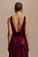 Load image into Gallery viewer, Sparkly Burgundy Sheath Sequins V-Neck Long Holiday Party Dress
